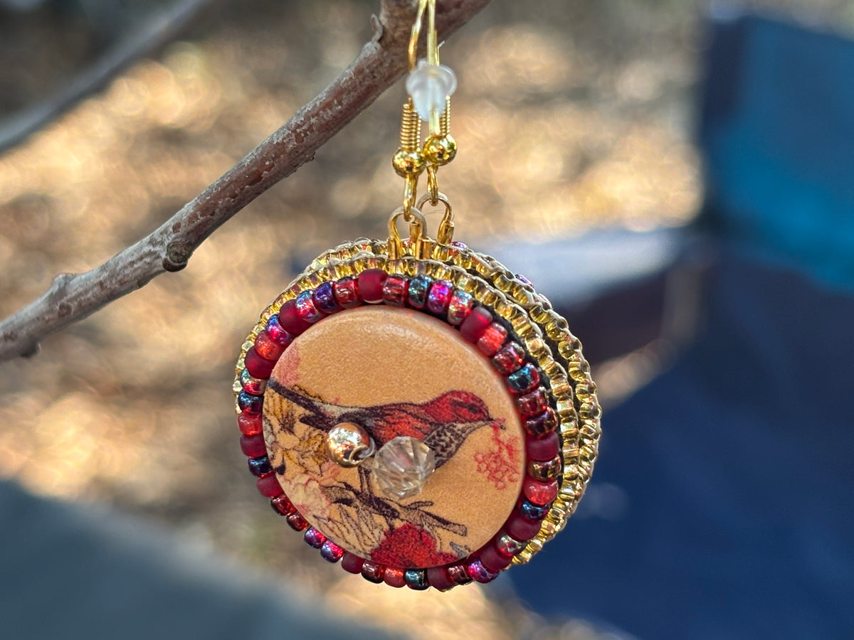 Vintage Cranberry accented Thrush Earrings
